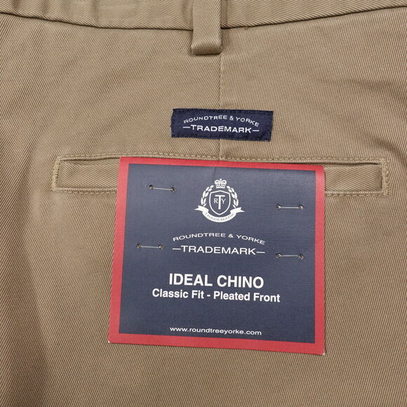 NWT ROUNDTREE & YORKE TRADEMARK CLASSIC FIT CHINO PLEATED KHAKI PANTS 36X34 NEW! - Picture 2 of 9